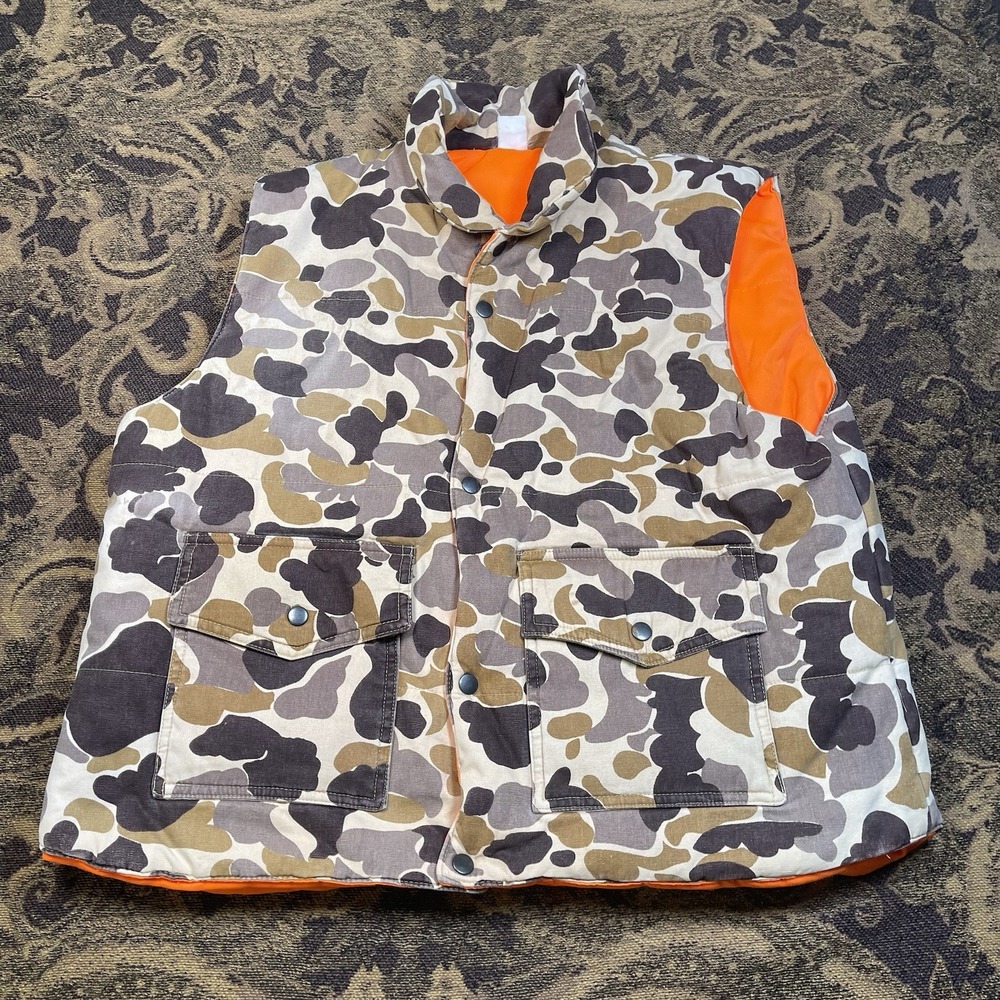 Vtg 80s AVID Vest Reversible Hunting Camouflage Orange Mens Size XL
